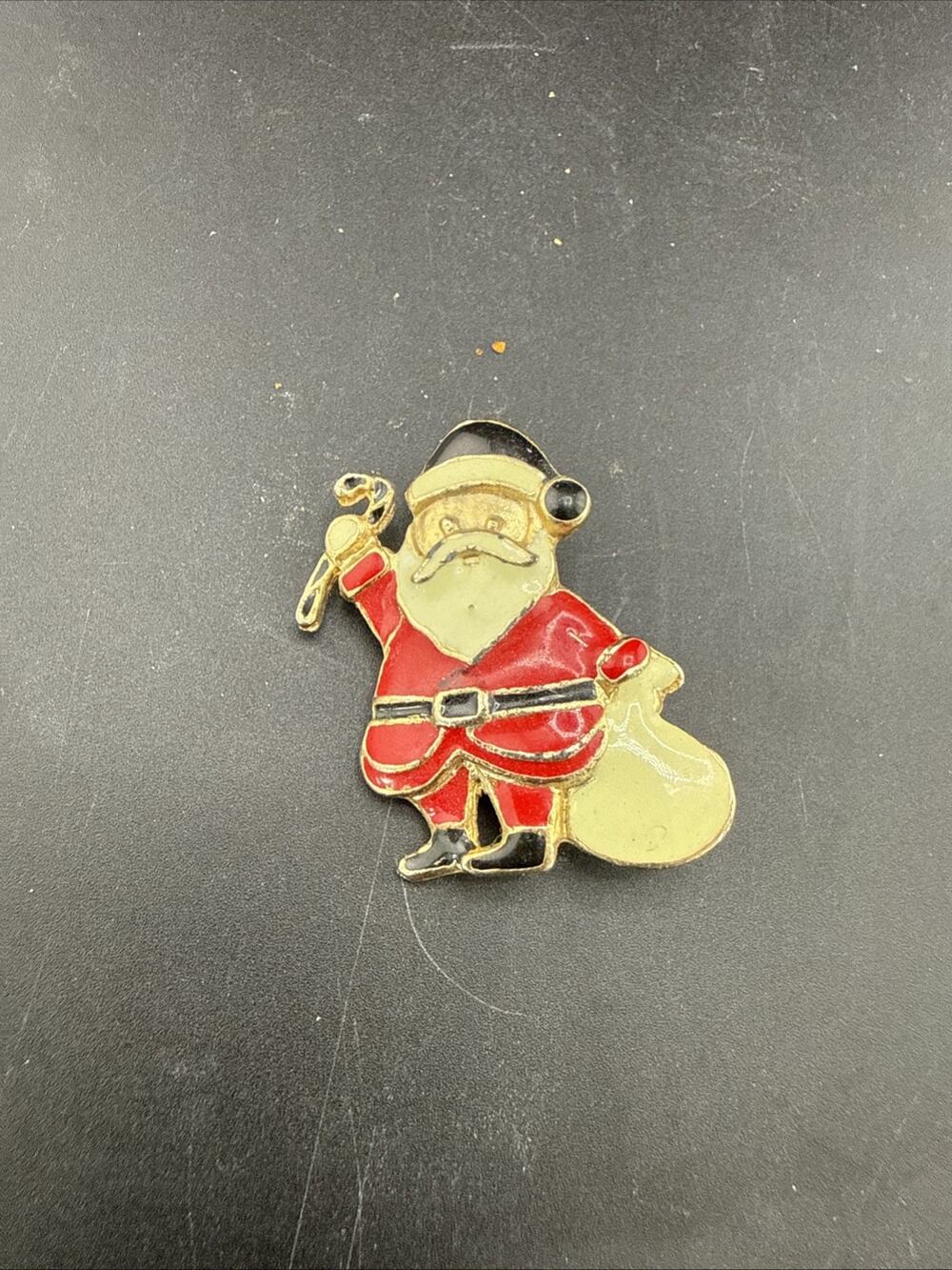Vintage Gold-Toned Enamel Santa Pin